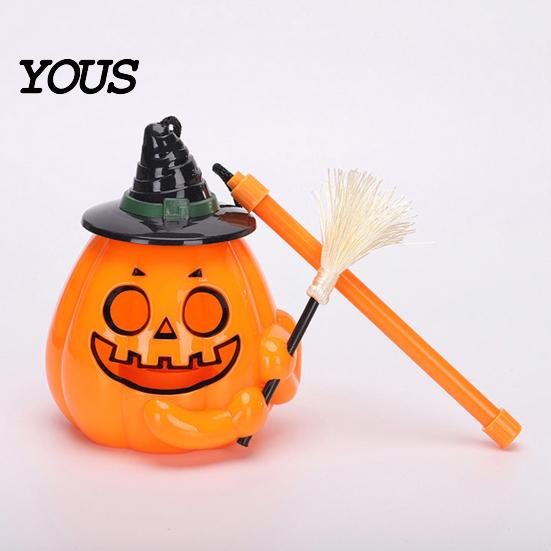 Lightweight Pumpkin Prop Glowing Halloween Lantern, Jack O Lantern with Witch Hat Broom, Light Spooky Night Party Up Decor, Trick or Treat for