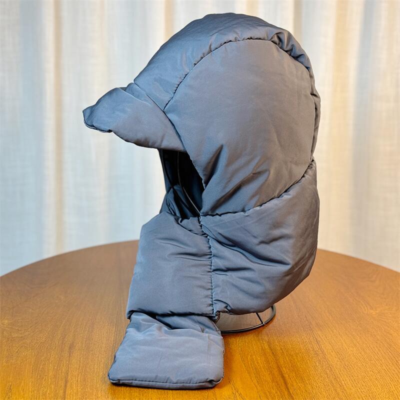 Hat Scarf  All in one Down Front Hat for Women   Winter Style New Warm Mountaineering Cotton Hat for Men Windproof and Water Repellent