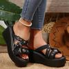 Fashion Metal Decor Chunky Platform Sandals Women Plus Size Fashion Wedge Heel Slippers for Woman 2025 Summer Thick Bottom Punk Slides