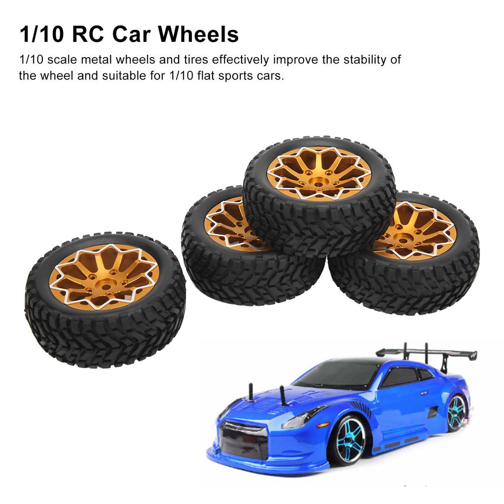 4Pcs 1Celsius10 Scale RC Car Wheels and Tires Aluminium Alloy Wheel   Rubb  Tires for 1Celsius10 Remote Control Car