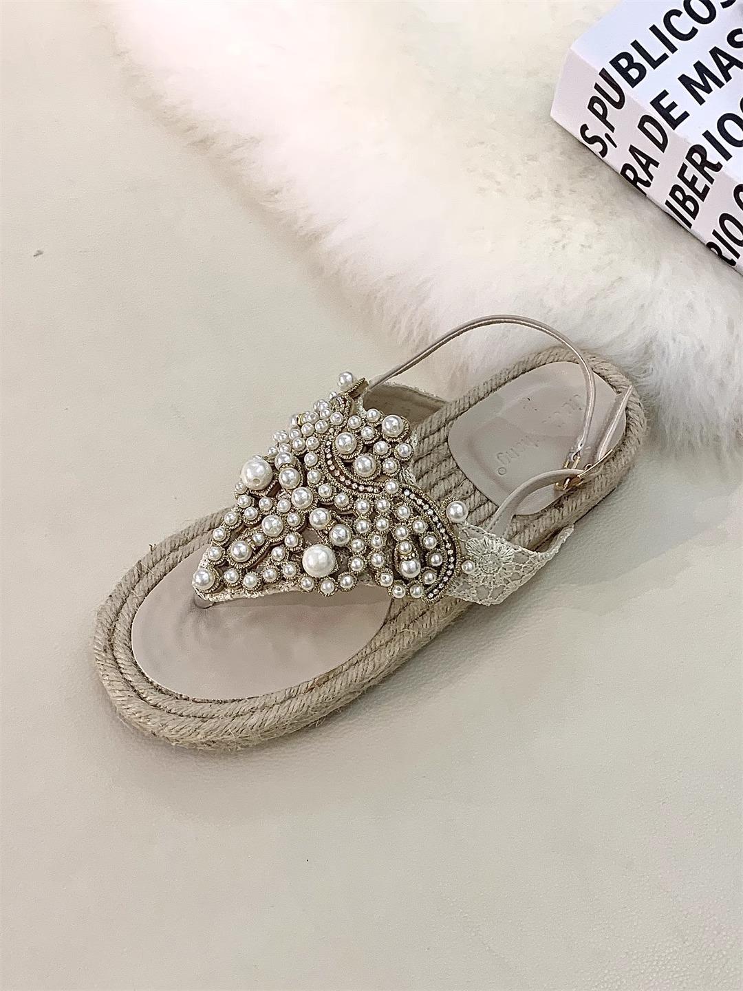 

[Fanfna] Богемные сандалии женские жемчужные стразы темперамент светская львица женские шлепанцы женская обувь крутые шлепанцы 40 абрикосовый