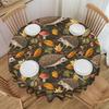 Round Hedgehog Furze Pig  Table Cover Autumn Leaves With Mushrooms And Acorns  Tablecloth for Picnic 70 Inch Table Cloth