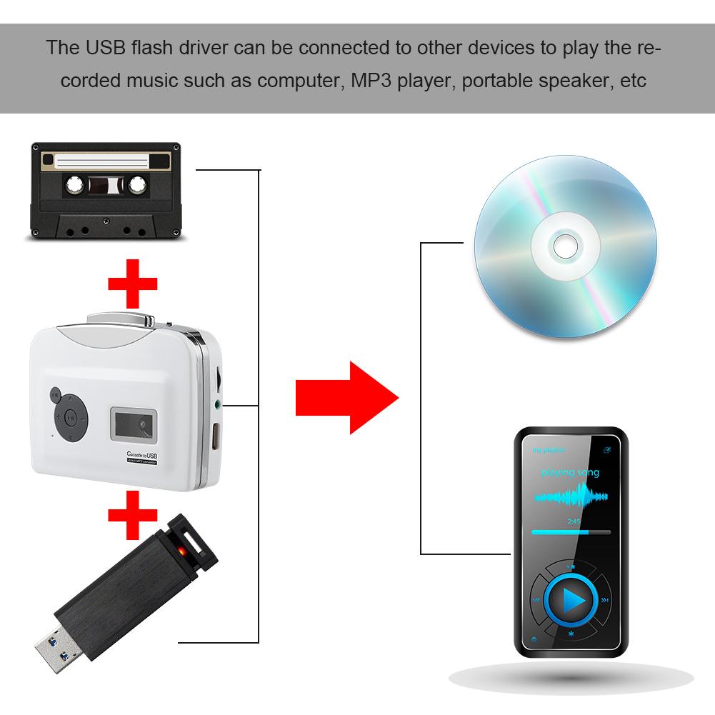 Portable Cassette Tape To MP3 Converter USB Flash Drive Capture Audio Music Player