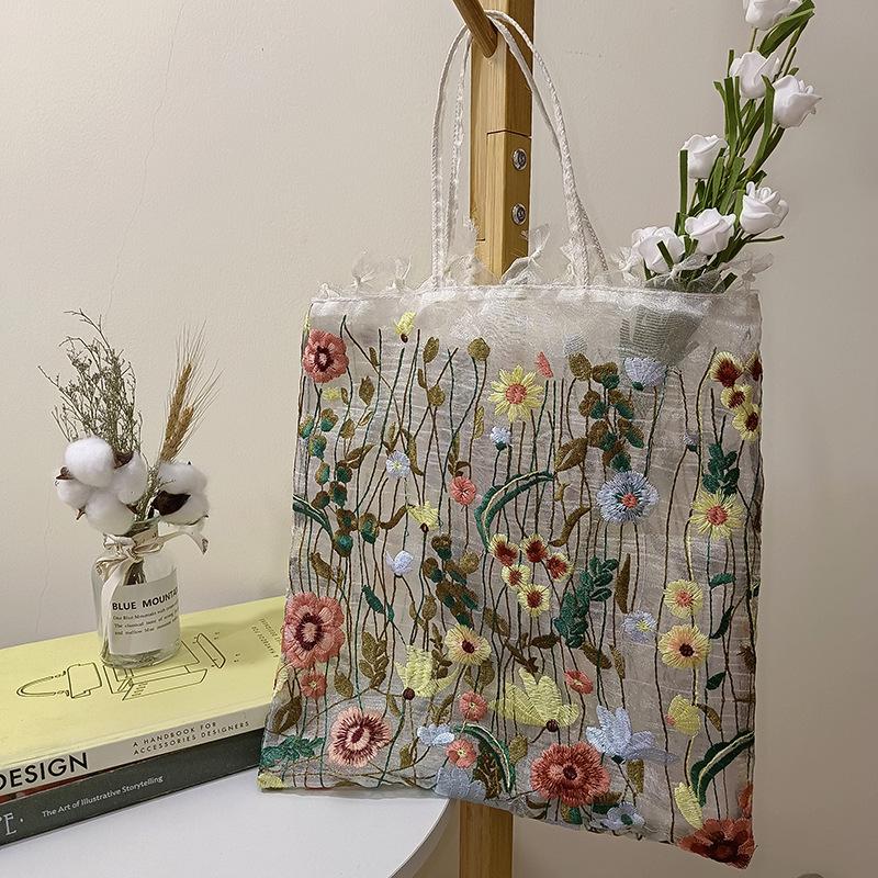 Fashion Lace Design Shoulder Bag Women's Large Capacity Handbags Purse  Embroidered Floral Travel Shopper Tote