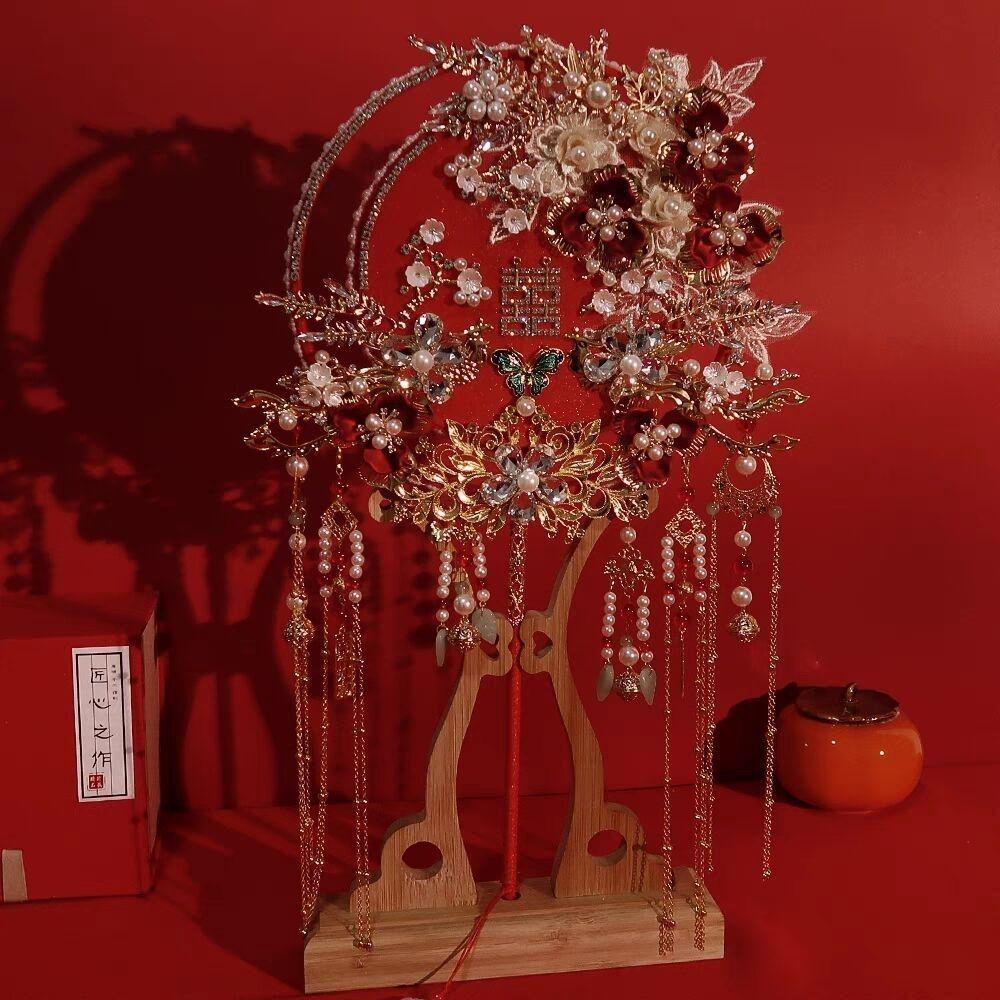 Luxury Double-Sided Phoenix Round Fan for Bridal, Xiuhe Dress, and Ancient Style; Perfect Gift for Bestie.