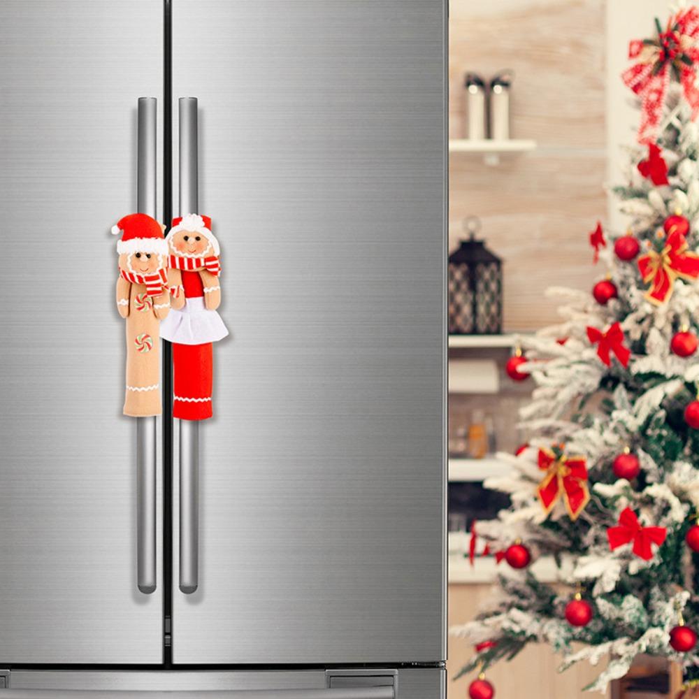 Christmas Door Handle Decoration Cute Cartoon Microwave Refrigerator Handle Cover Keep Warm Protective Cover Home Accessories