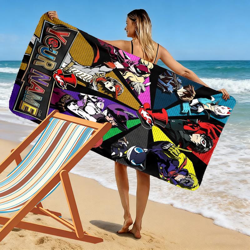 Name Custom Persona 5 Print Beach Towel, Large Soft Quick Dry Towel for Beach Camping Swimming