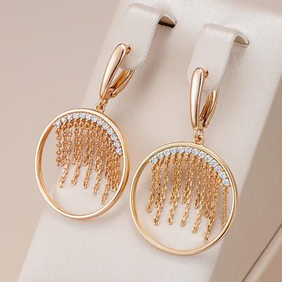 Cercei lungi cu ciucuri noi, culoare Rose Gold, pentru femei, accesorii de lux cu zirconiu natural, bijuterii unice pentru zi