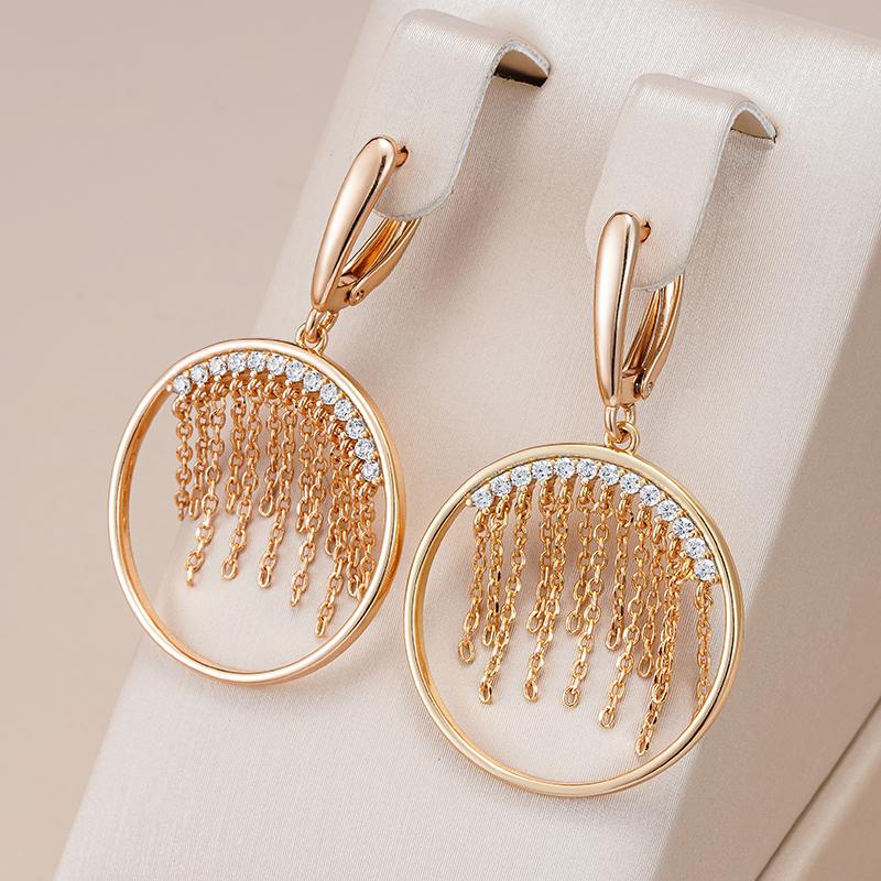 New  Rose Gold Color Long Tassel Dangle Earrings For Women Luxury Natural Zircon Accessories Unique Daily Jewelry