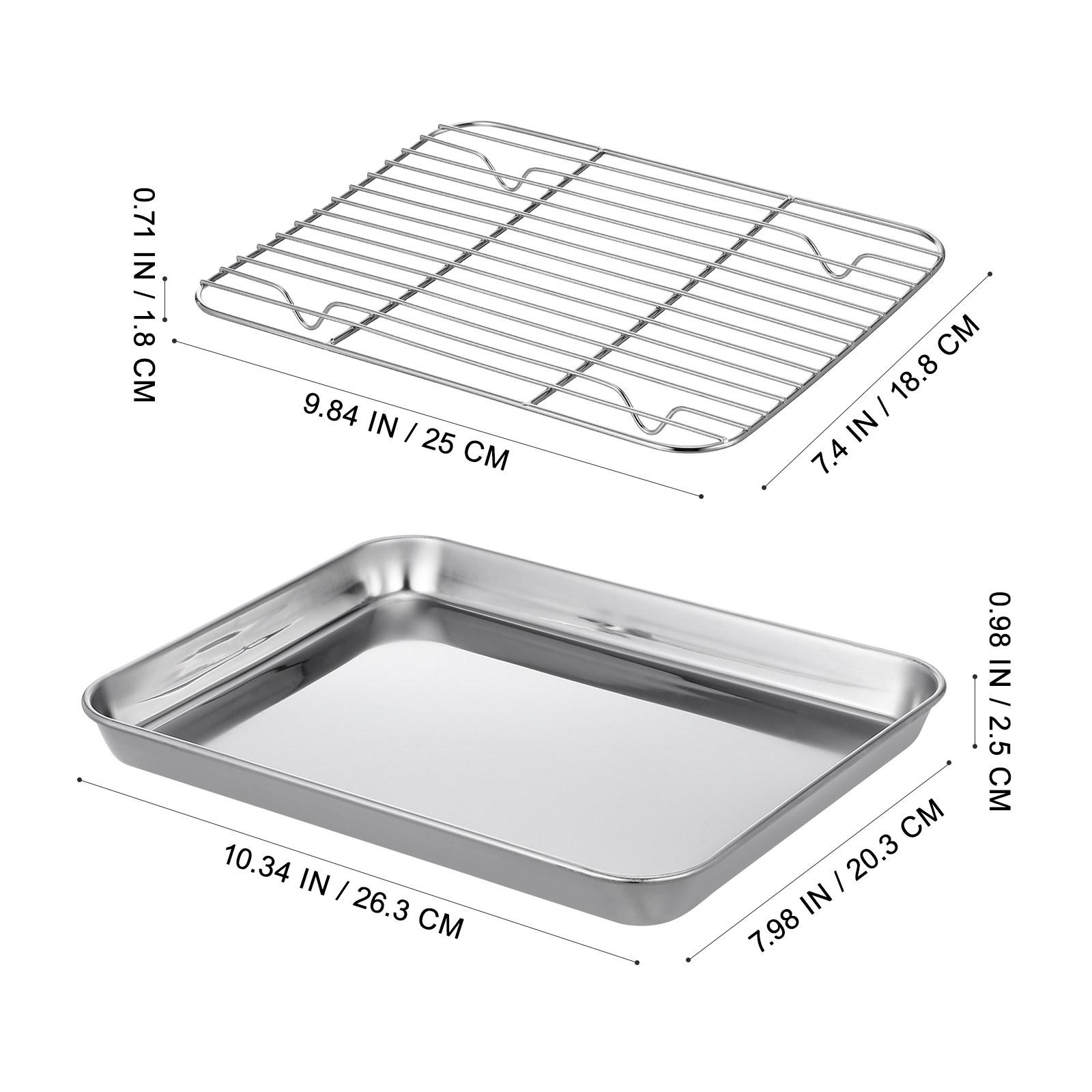 

2 Pieces Uncoated Stainless Steel Baking Sheet and Cooling Rack Combo Smooth Surface Round Corners Oven Roasting Cookie Serving