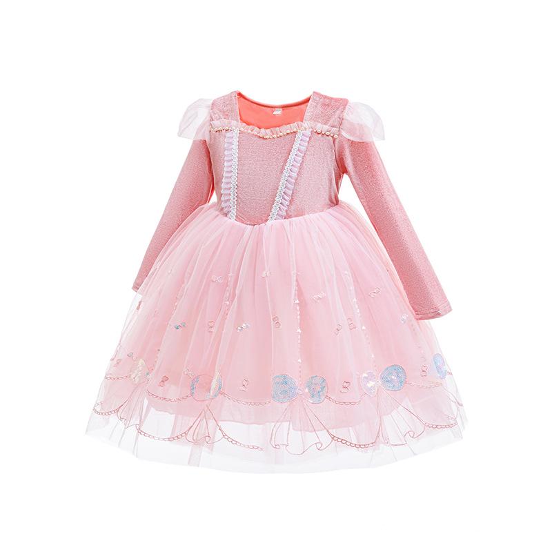 Flickors Långärmad Elsa Puff Tyll Vårklänning