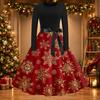 Women's Casual Christmas Print Neck Vintage Dress for Holiday Party