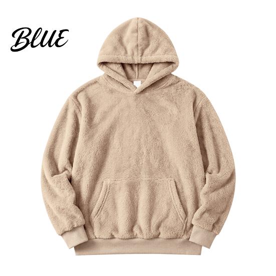 Men Thermal Sweatshirt Plush Hoodie Teddy Fleece Pullover with Kangaroo Pocket Loose Winter Cold Weather Clothing Fit Fuzzy Warm Jumper for