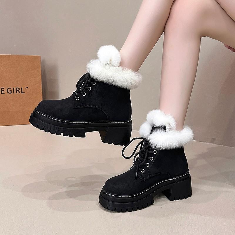 Fashion Fur Women Ankle Snow Boots Heeled Cotton Shoes Winter 2025 Woman Warm Short Plush Chelsea Boots Casual Female Botines Shoes