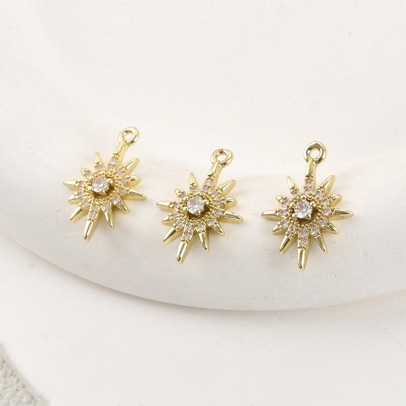 14k Gold-Plated Star Cross Diamond Pendant for DIY Jewelry