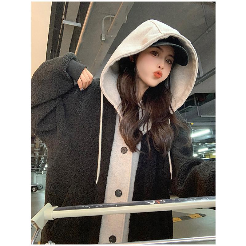 Thicken Parka Women Casual Hoodie Fake Two Pieces Fleece Long Coat Female Fashion Loose Chic Warm Soft Lady Outwears