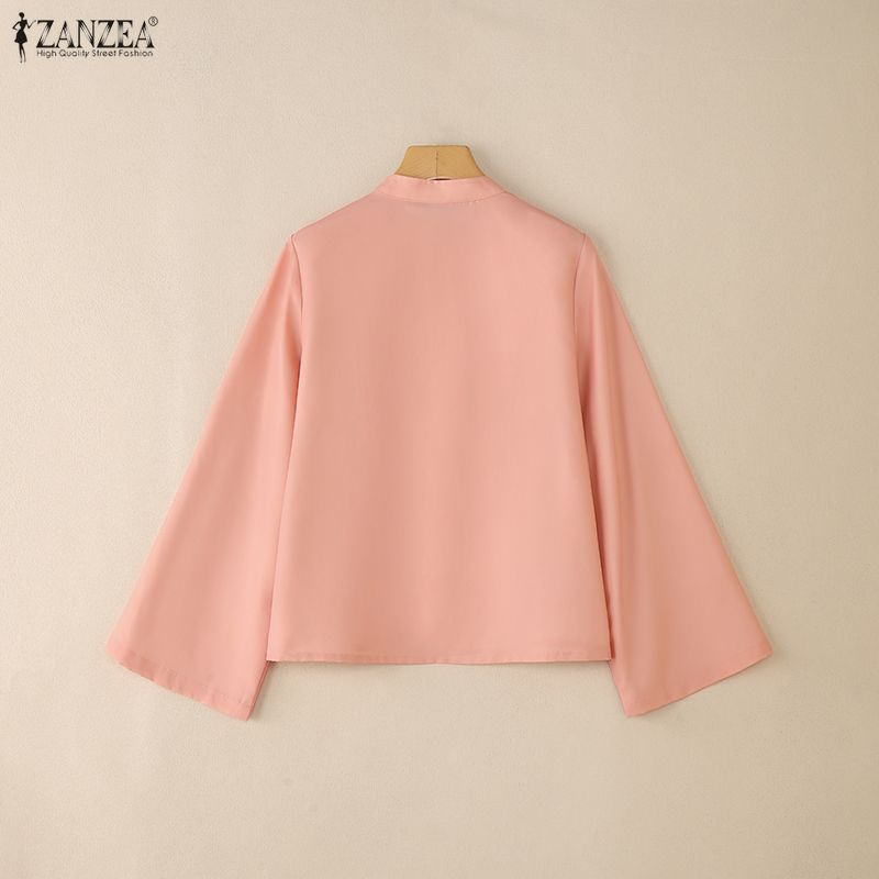 ZANZEA Women Stand Collar Loose Casual Long Sleeve Print Blouse