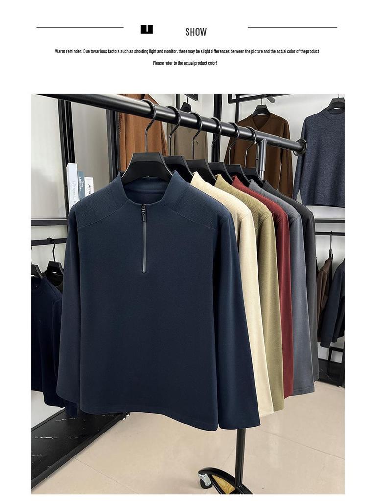 Men's Stand Collar Half-Zip Hoodie - Casual Autumn/Winter Long Sleeve Base Layer