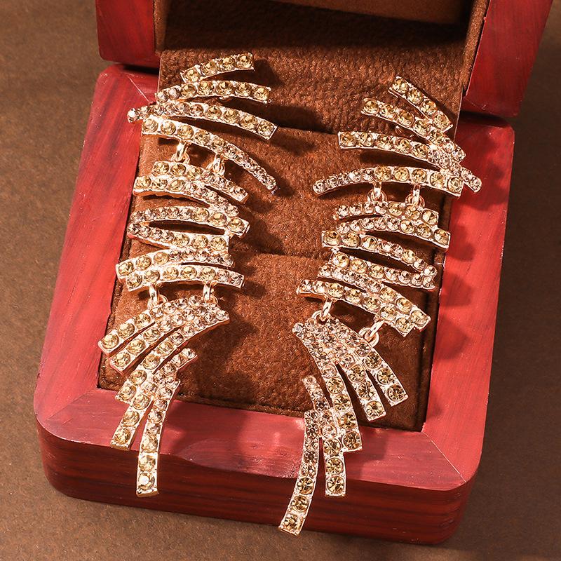 Geometric Irregular Tassel Rhinestone Earrings - Elegant Formal Wear Accessory