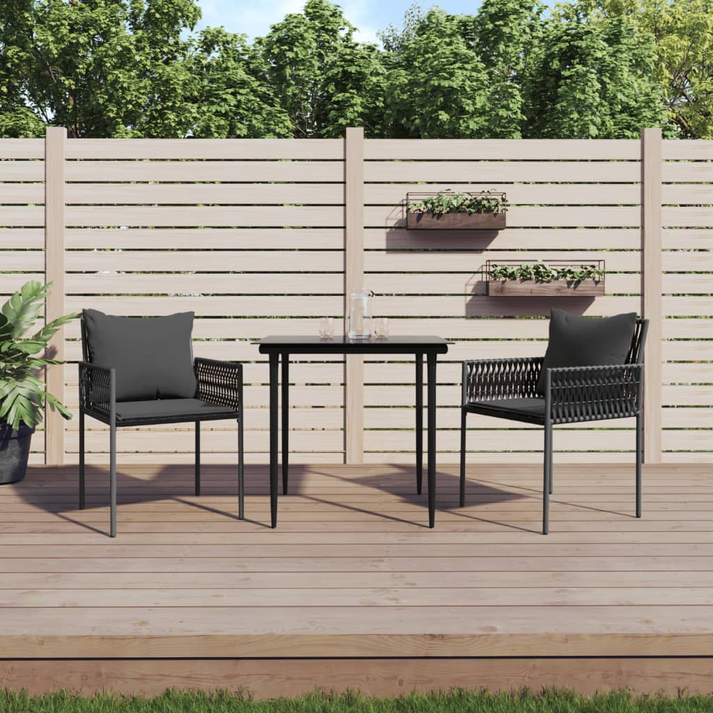 Garden Chairs with Cushions 2 pcs Black 54 x 61 x 83 cm Poly Rattan