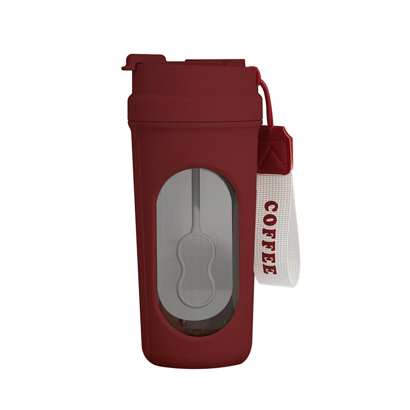 

Self Stirring Coffee Mug 450ML Self Mixing Glass Mug With Wooden Handle for Coffee Milk Protein Powder бордовий
