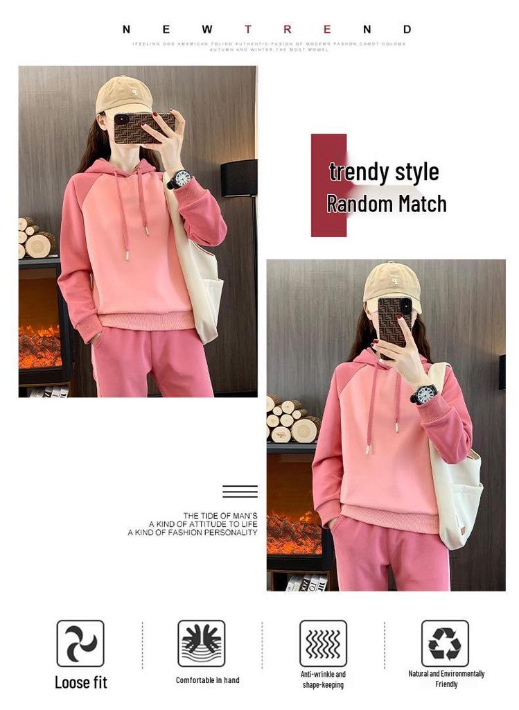 Women's Trendy Casual Suit: 2025 Spring/Autumn Fitness Sportswear with Hooded Sweatshirt & Long Pants.