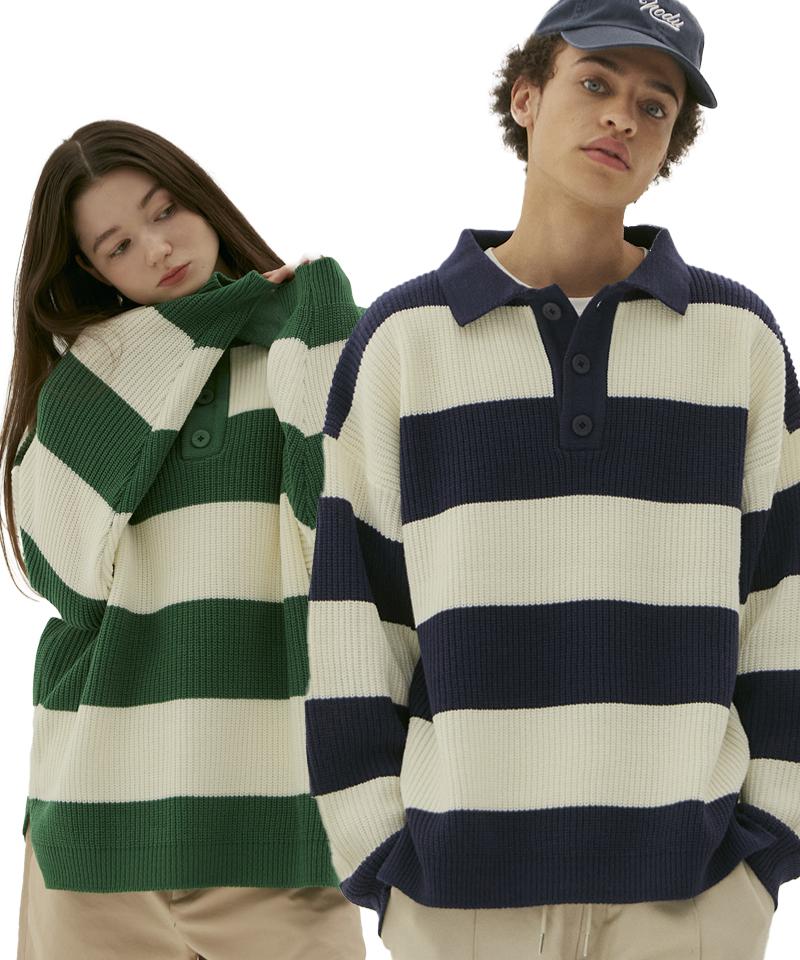 Nod You [2Pack] Couple Bold Hacci Collar Knit Navy/M