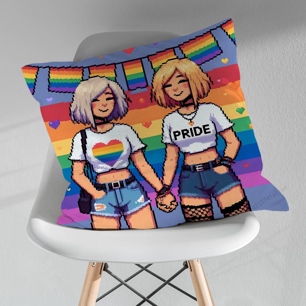 Pride Lesbian LGBT Rainbow Pillowcase for Sofa Room Office Decor Printing  Merchandise AllMatch Cushion Cover