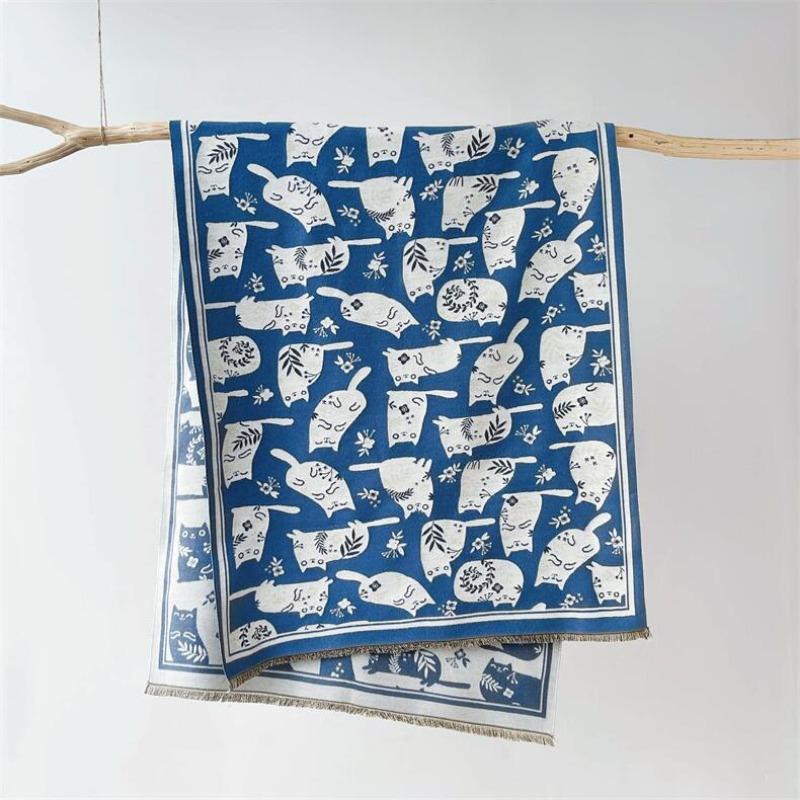 

Cream sweet wind cat imitation cashmere scarf women s autumn and winter versatile cute student scarf shawl outside 185x65cm синий