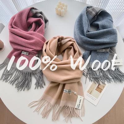 100% Wool Luxury Women Scarf Gift Fashion Two-Tone Winter Warm Scarves Tassel Shawls Pashmina Lady Wraps Bufanda