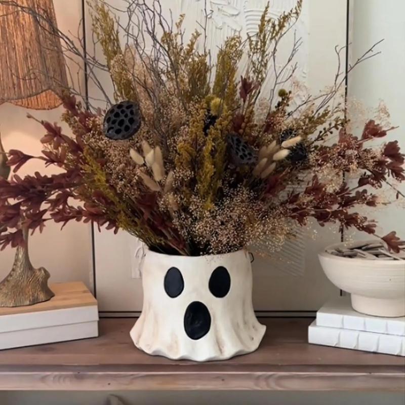 Ghost vase Halloween ghost planting pot Ghost barrel vase Handmade Halloween food bucket Suitable for home use Halloween