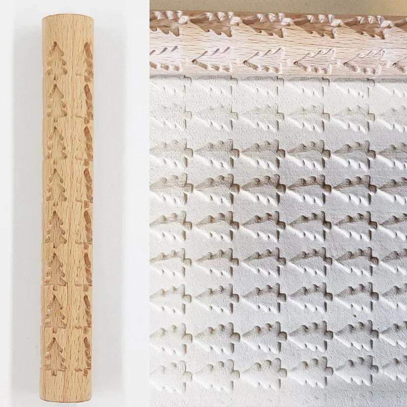 1PC Wooden Texture Rolling Pin Ceramic Pottery Art Embossed Rod Flower Pattern Mud Roll Roll Reliefs Clay Tools Stone DIY Baking