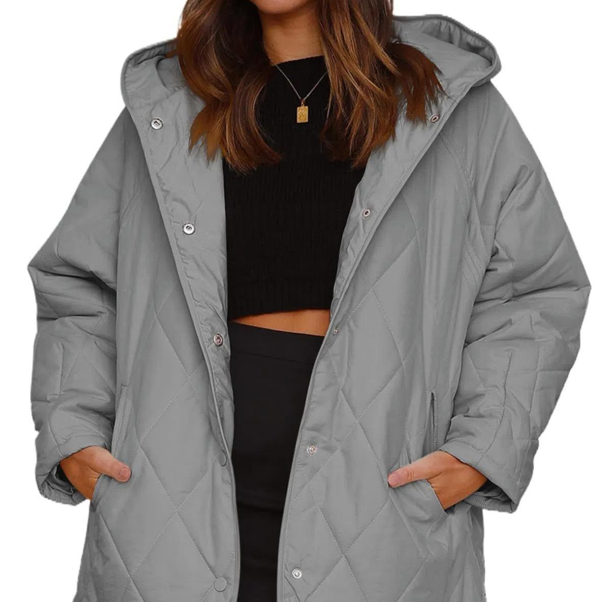 

Длинные куртки для женщин, мода 2025, зимнее пальто для женщин, деловые повседневные стеганые легкие куртки с капюшоном S серый