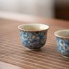 Blue White Floral Ceramic Tea Cup Ru Kiln Style Personal Master Cup for Gongfu Tea Home Use Handmade Chinese Porcelain Gift