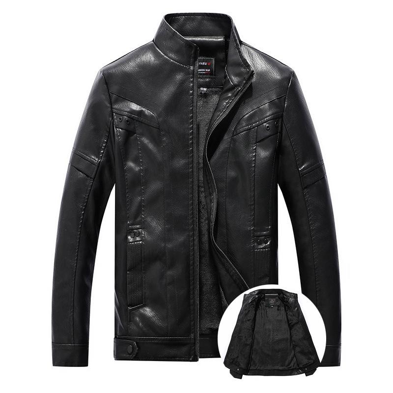 Men's Stand-Up Collar Business Casual Leather Jacket PU Men's Motorcycle Leather Jacket Men's American