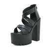 Fashion Fashion Cool Girls Thick Sole Sandals Gladiator Platform Heels Peep Toe Black Chunky Sandals Women Summer Street Retro