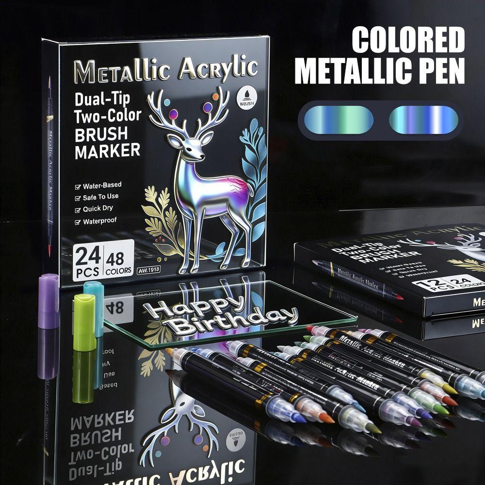 6/12/24Colors Water-based Ink Acrylic Marker Pen Double Head DIY Graffiti Painting Metallic Marker Pen Water-based Marker