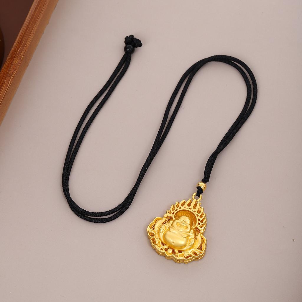 Ancient Method Inheritance Flame Buddha Head Small Fat Blessing Pendant Necklace, Guochao Imitation Vietnamese Sand Gold Enamel Ethnic Style Necklace
