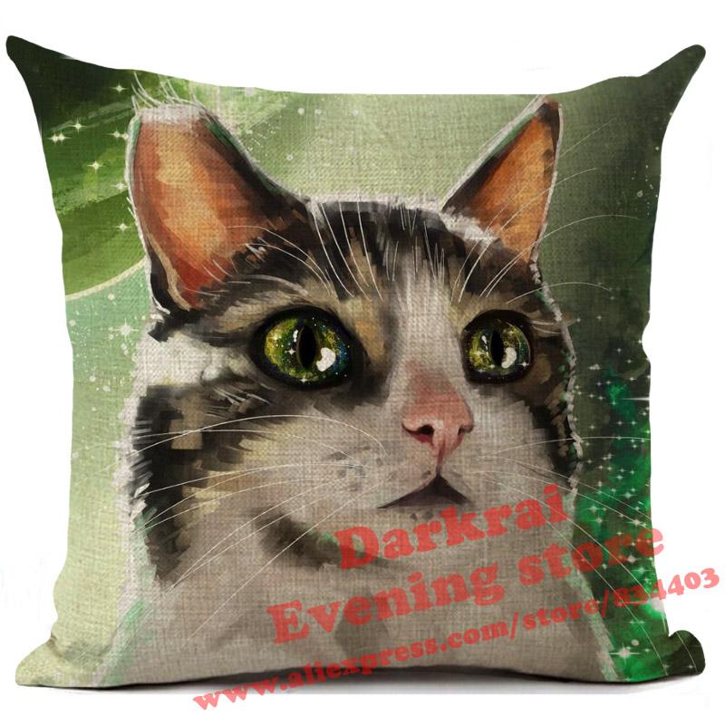 Cat Cushion Cover Kitten Printed Linen Throw Pillows Living Room Sofa Decor Throw Pillows Home Decoration Pillowcase Xcm