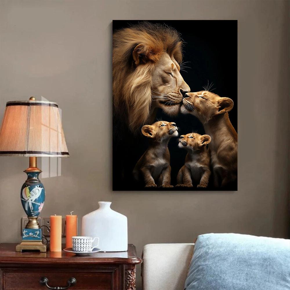 Large Lion Family Warm Wildlife Nature Lover Canvas Painting Poster Print Wall Art Room Home Living Room Wall Decor Art Unframed