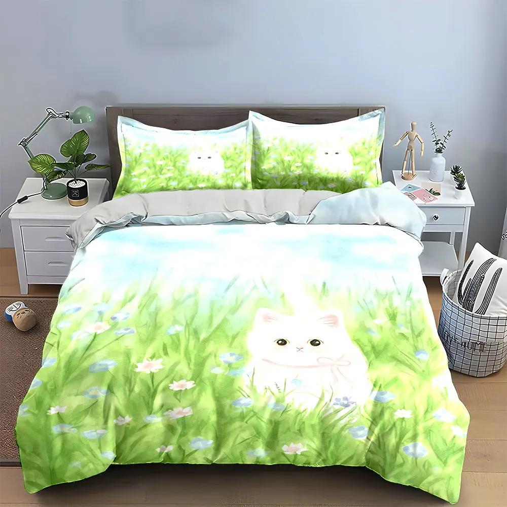 Cat-Themed Pastoral Art Set Soft Comfortable Duvet Cover Bedding Set Included 1*Duvet Cover & 2*Pillowcases Gift