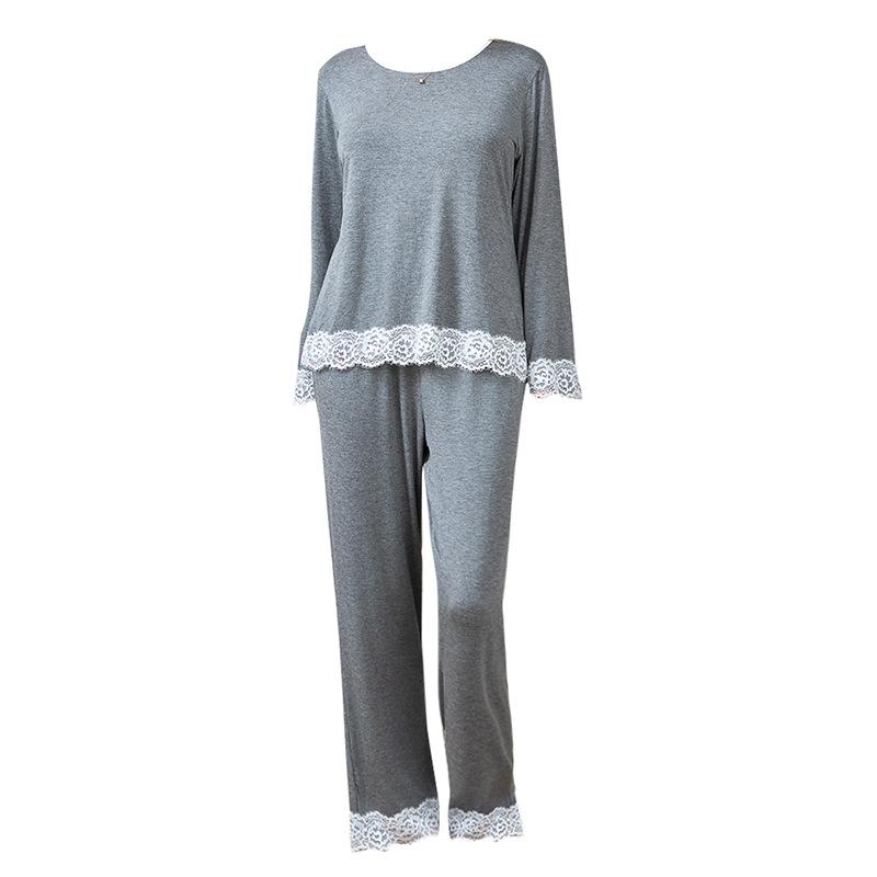 Lace Sexy Crew Neck Pure Modal Cotton Homewear Pajamas Women's Large Size Loose Long Sleeve Set