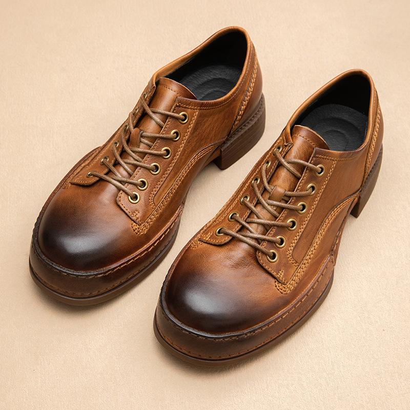 Handmade Cowhide Casual Leather Shoes Men'S Leather Sole Trend Versatile British Wedding Shoes Platform Business Leather Shoes