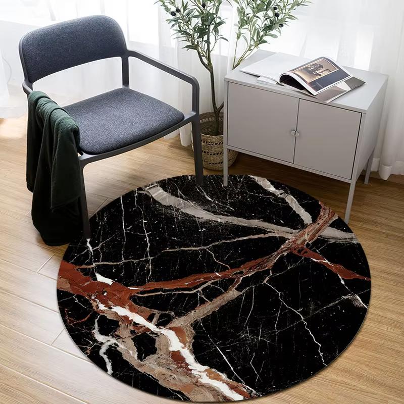 Marbled Round Rug – Non-Slip Circular Carpet for Living Room Bedroom & Dining Room Floor Decor
