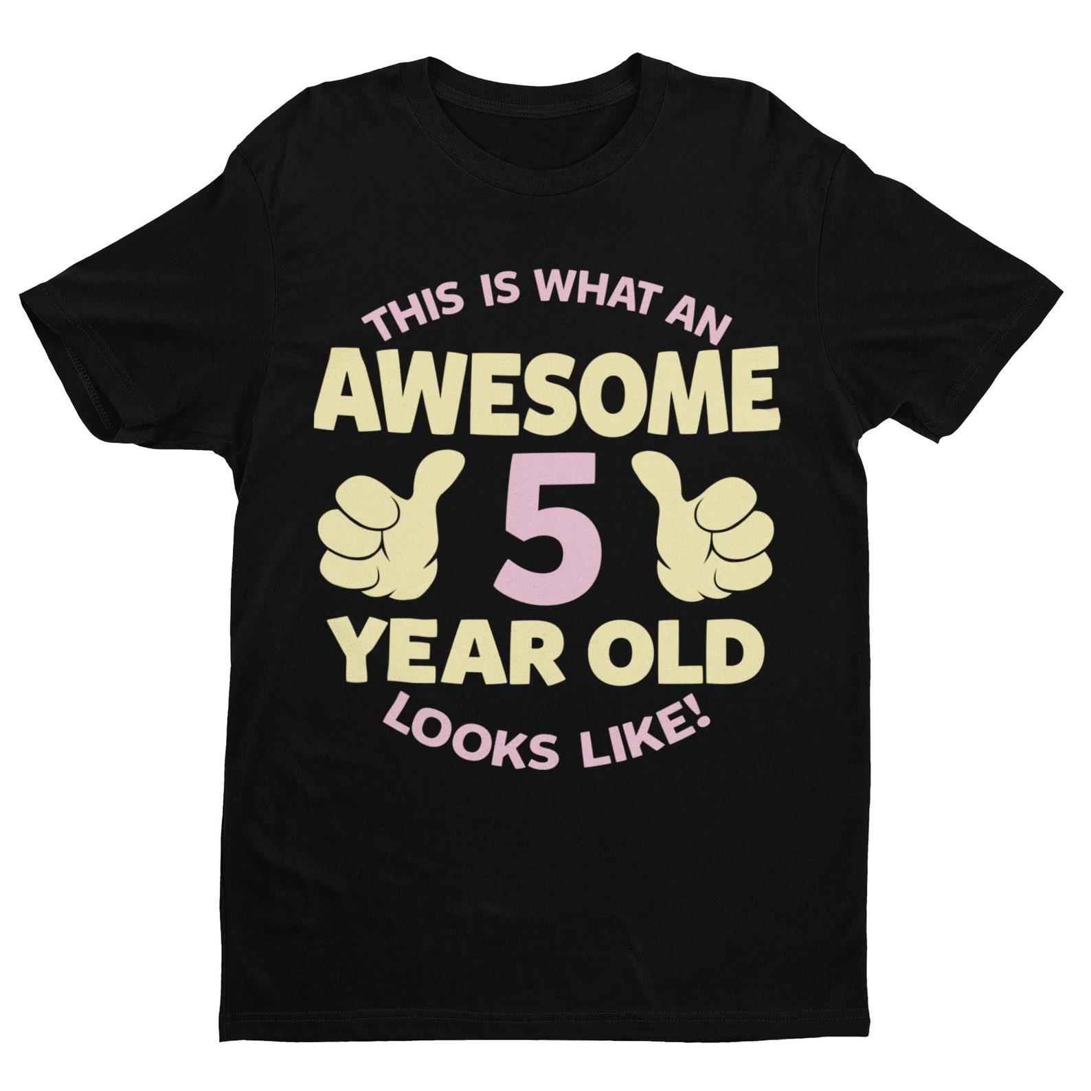 Girls 5th Birthday T-Shirt: Awesome Five Year Old, Pointing Thumbs Design M