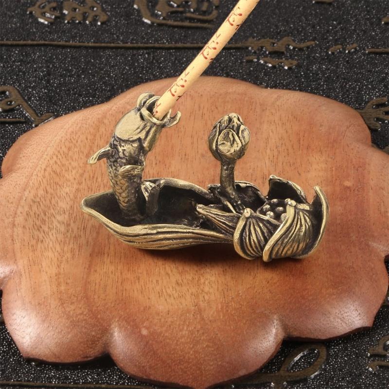 Antique Alloy Incenses Stick Burners with Flower and Carp Fish Figurine For Serenes Meditations Space Office Decors Use