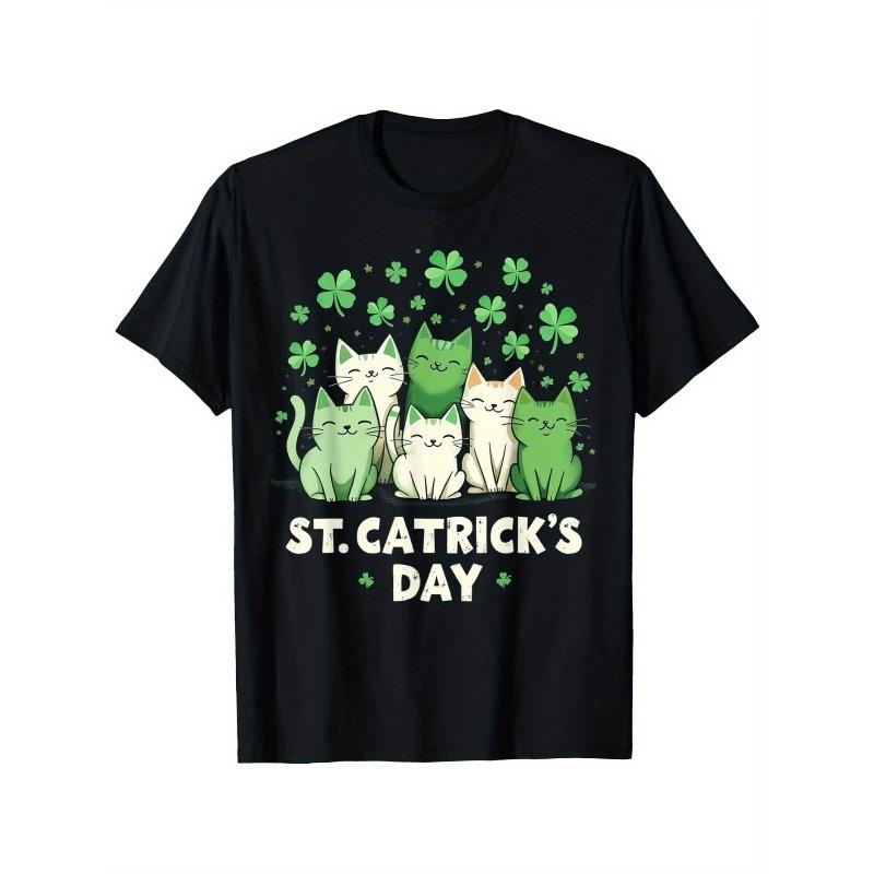 

Adorable Cat Shamrock Print T-Shirt for St. Patrick S Day - A Creative Design for Cat Enthusiasts to Celebrate The Holiday S чёрный