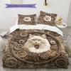 Gear Cat  Pattern Bedding Quilt Set Quilt Cover Pillowcase Home Decoration  Gift (1 * duvet cover + 2 * pillowcase, without core)