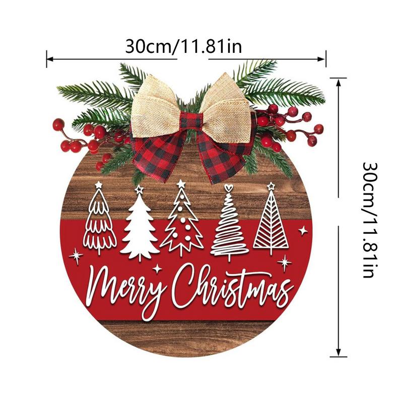 Christmas Signs 11.8 Inch Wooden Wreath With Bow Christmas Door Hanger For Porch Farmhouse Outdoor Wall Tree Fireplace Party New