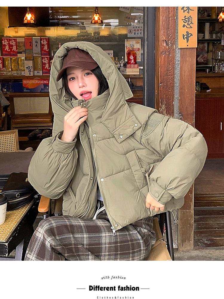 Dames Kort Hette Vindtett Tykk Varm Vinterjakke